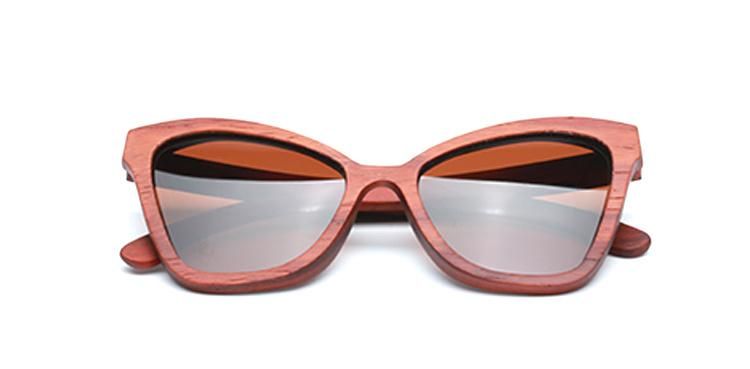 Custom Logo Polarized Lens Cat Eyes Ladies Bamboo Wooden Sunglasses