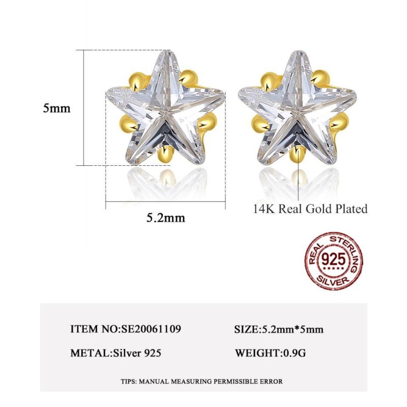 Crystal Earrings 925 Silver Five-Pointed Star Diamond Ear Stud