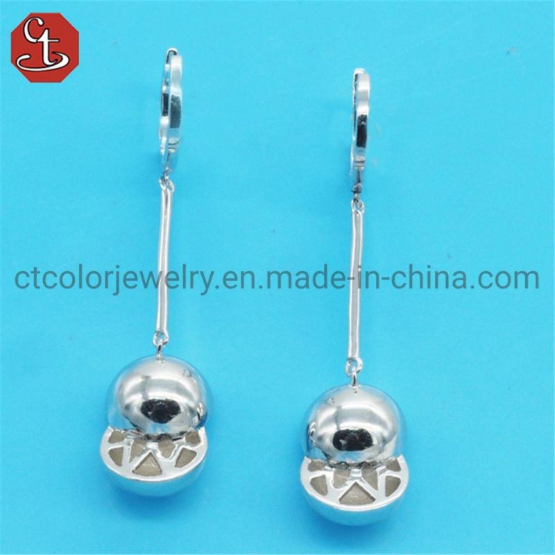925 Sterling Silver Post three Round Plain Silver Ball linked Drop Dangle Earrings Fashion jewelry
