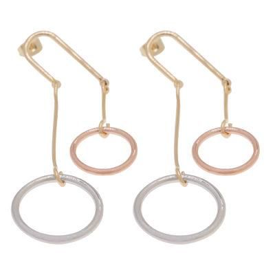 Wholesale Personalized Tricolor Gold Plated Hoop Pendant Fashion Earrings