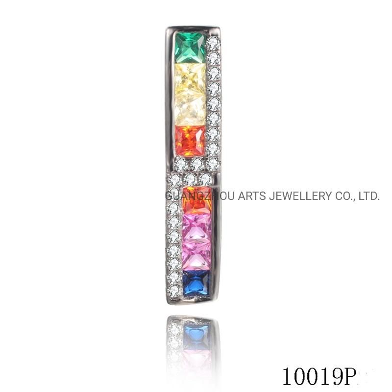 Rainbow Series Cubic Zircons Strip Silver Pendant