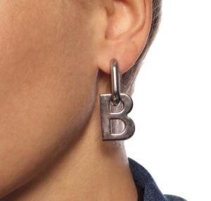 Stainless Steel Silver Earrings 18K Gold Plated Letter B Stud Earrings