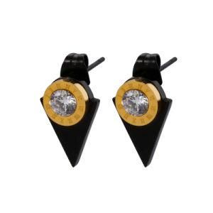 Black Circle Roman Numerals Diamonds Gold-Plated Stainless Steel Earrings Stud