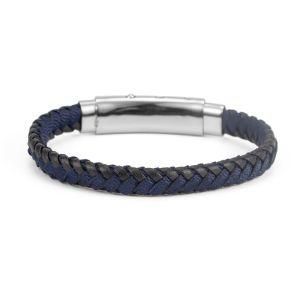 Fashion Custom Logo Stainless Steel Clasp Adjustable Weave Men&prime;s Leather Bracelet