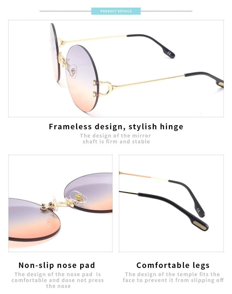 New Arrival Fashion Trend Simple Design Ladies Sun Glasses Round Colorful Frameless UV400 Outdoor Sunglasses