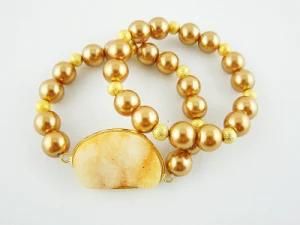 Hot Style Bracelet, Glass Pearl Beaded Stretch Bracelet Set, Natural Druzy Stone Bracelet