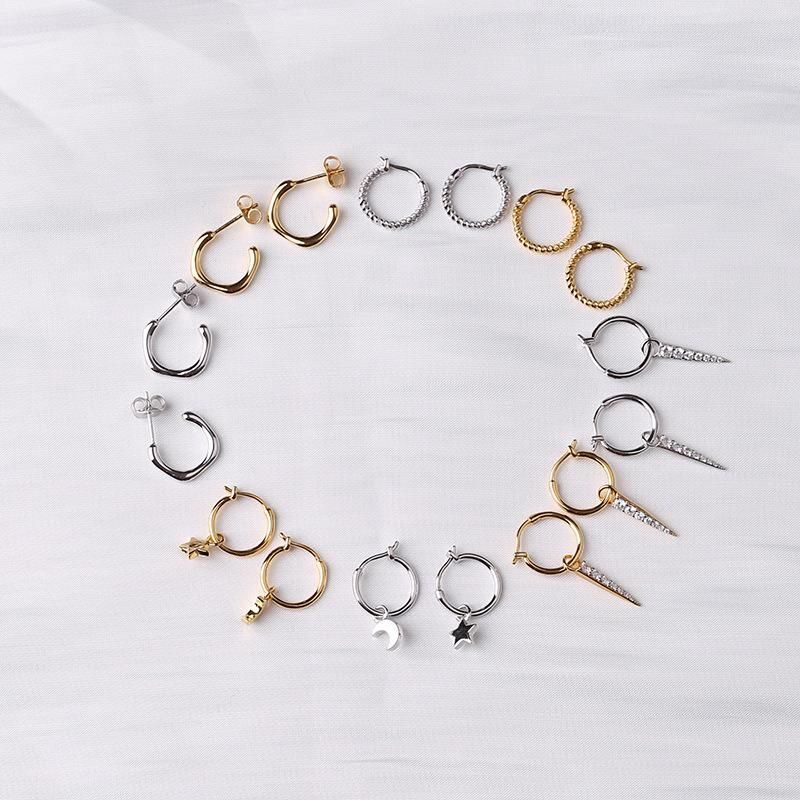 Fashion Simple C-Shaped Star and Moon Twist Earrings Jewelry