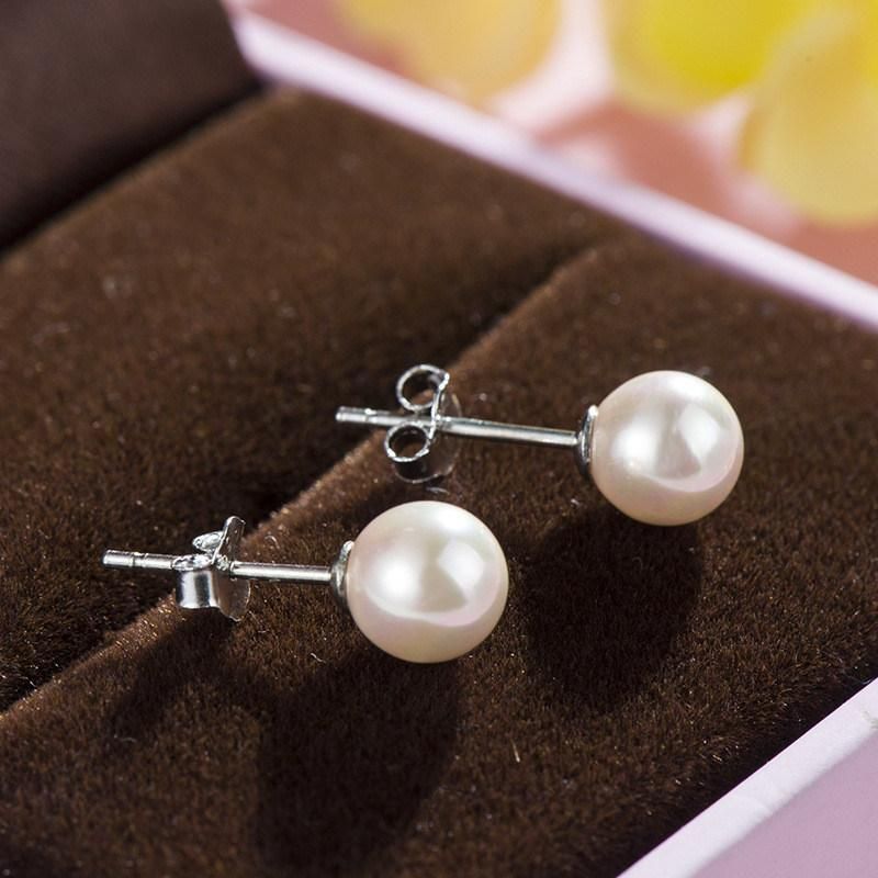 Fashion Women Jewelry 925 Sterling Silver Earrings Pearl Stud Earrings