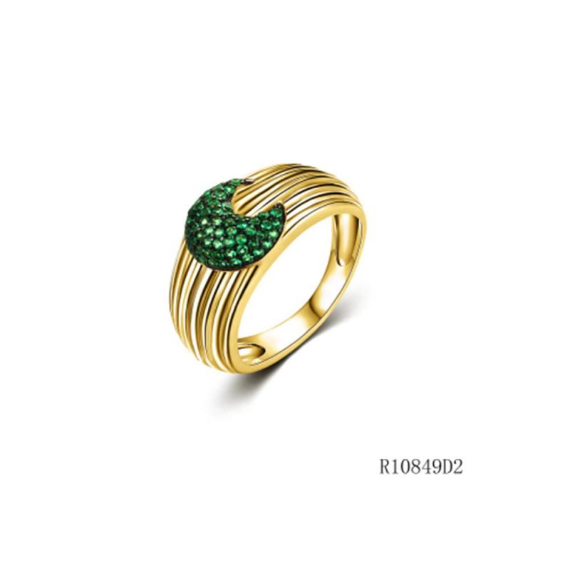 Thread Line Style Silver with CZ Moon Ring