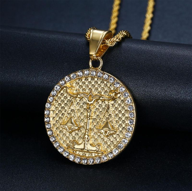 European and American Trends Titanium Steel 18K Gold Color Preserving Electroplating Twelve Constellation Diamond Personalized Embossed Pendant Spt1029