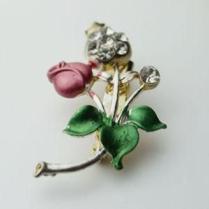 Metal Flower Brooch with Polyester Stones on It (PLB0030)