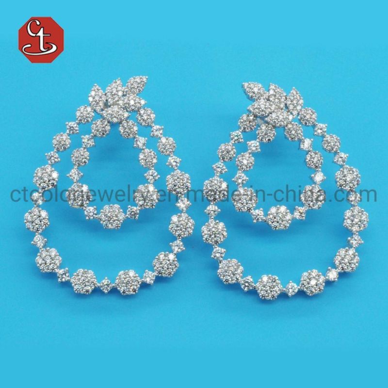 Luxury Geometric Silver or Brass Earring Colorful Gemstone with Cubic Zircon Eardrop