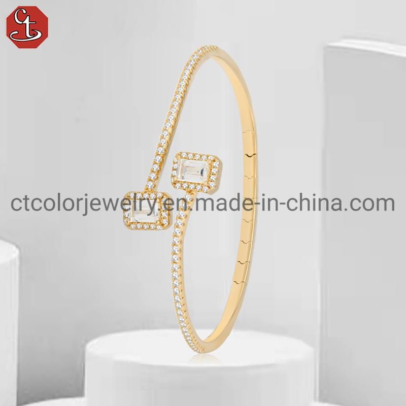 Luxury 925 Silver Adjustable Step cut stone free size Spring open Bracelet fashion Jewelry