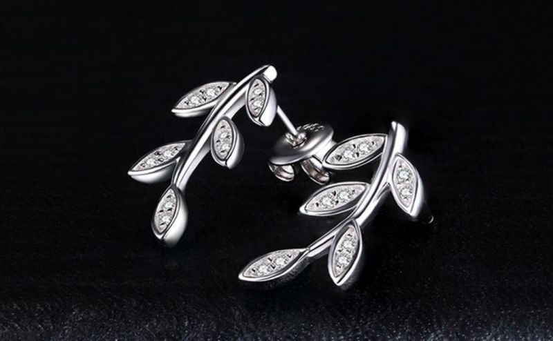 Olive Leaf Cubic Zirconia 925 Sterling Silver Adjustable Stud Earring Love Peace Fashion Jewelry Wholesale