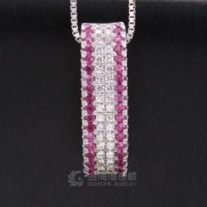 Fashion Love Pink &amp; Clear Stone Pendant in Sterling Silver (BAGP5649)