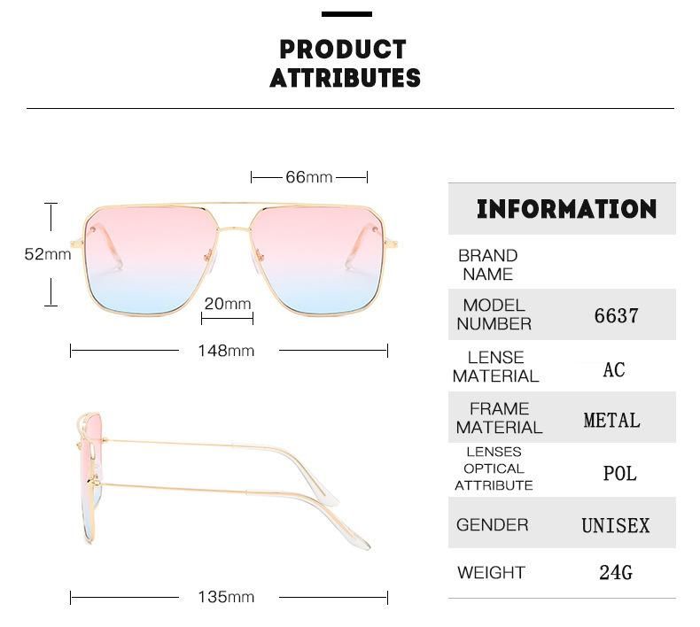 New Hot Selling Classic Fashion Trend Colorful Gradient Lens Sun Glasses Oversized Square Metal UV400 Sunglasses