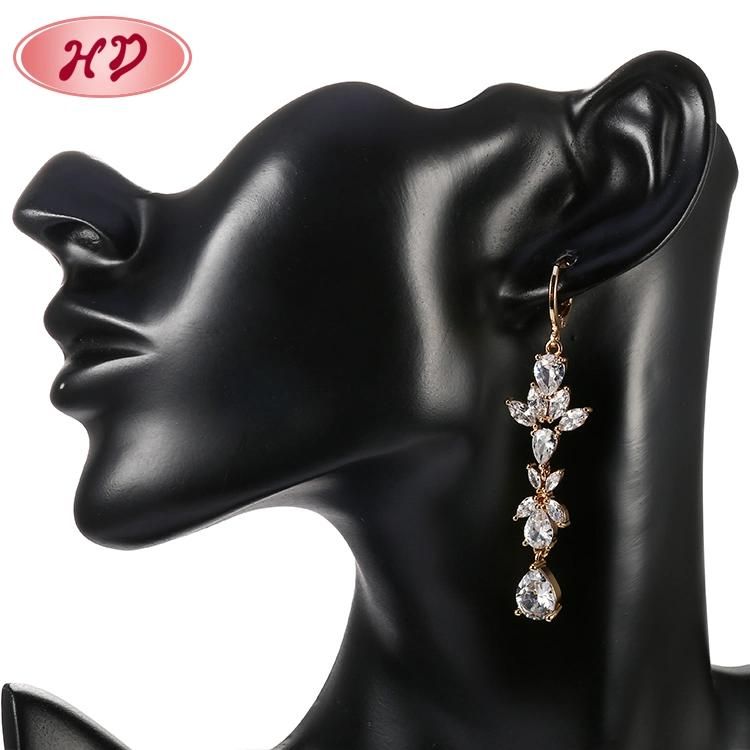 Fashion Jewelry Gold Plated Small Drop Earrings with Clear Cubic Zircon for Women