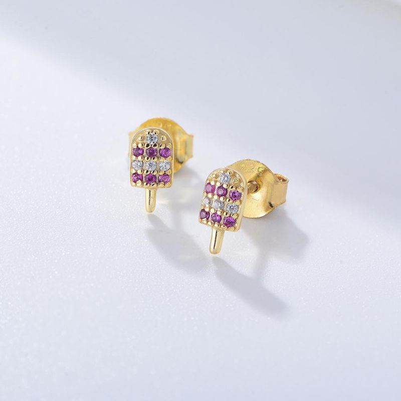Simple Tiny Kids Zirconia Set Small Gold Earring New Design S925 Silver Stud Popsicle Earrings