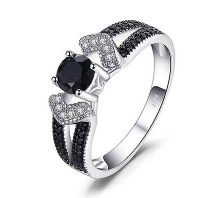 925 Sterling Silver Jewellery Black Stone Two Tone Ring Fashion Jewelry for Women Wholesale