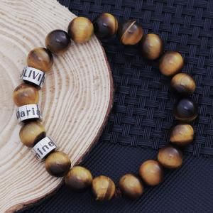 Astofli Men Jewelry Stainless Steel Bead Accessories Tiger Eye Stone Crystal Bead Bracelet