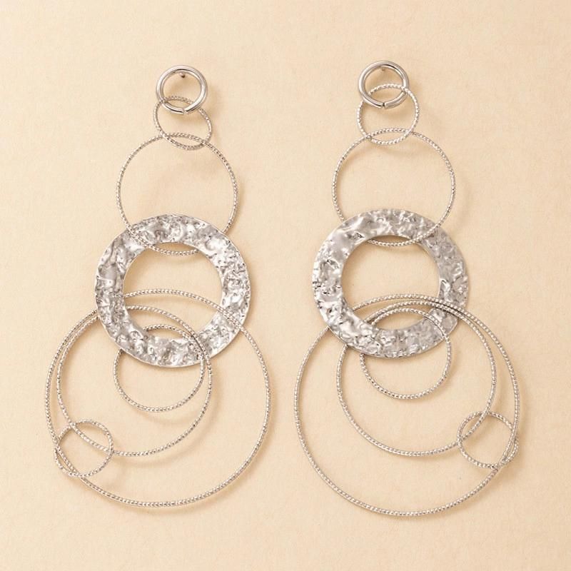 Manufacture Rhodium/Gold Plated Fashion Long Trend 2022 Smooth Circle and Domed Hammered Circle Drop Earrings for Women