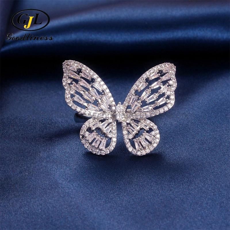 Dainty Gold Chain Rhinestone Silver Crystal Butterfly Necklace for Women