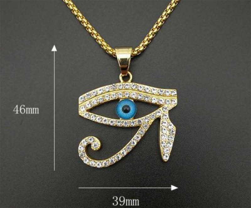 The Eye of Horus Jewelry Titanium Stainless Steel Gold Plated Diamond Horus Blue Eye Pendant Spt2616