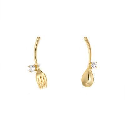 Fashion Ins Style Lovely Spoon and Fork Shape Stud Earrings for Girls