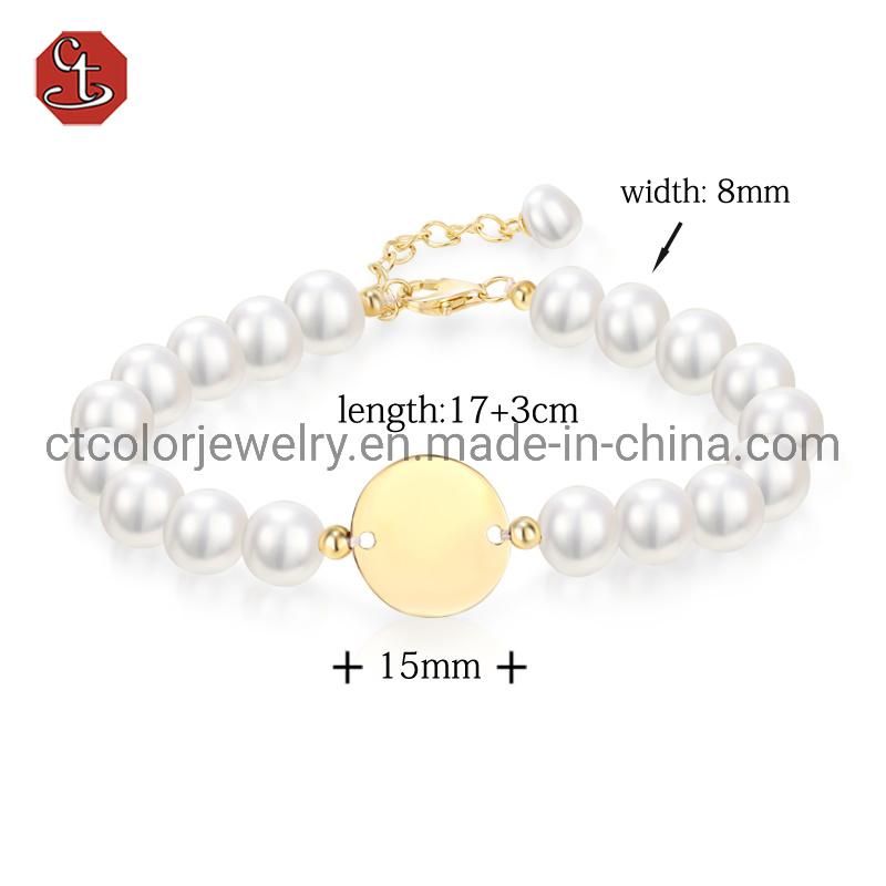 Fashion jewelry Baroque pearl FWP Bangle 925 silver Brass Unique 14K & 18K Gold plated hanging Round plaque accessory Bracelet