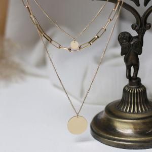 Wholesale Custom Engraved Logo 14K 18K Gold Stainless Steel Coin Pendant 3 Three Multi Layered Necklace for Women
