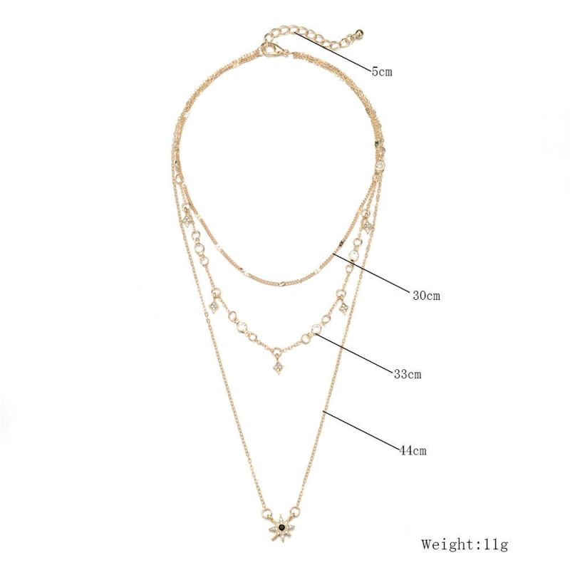 Simple Women Multi Layer Choker Long Necklace with Star Charm
