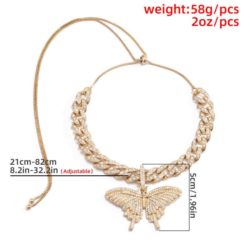 Big Size AAA Zircon Hip Hop Women Butterfly Pendant Necklace