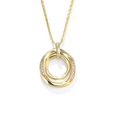 Fashion Designs Wave Pave CZ Couple Pendant Double Circles Chain Necklace