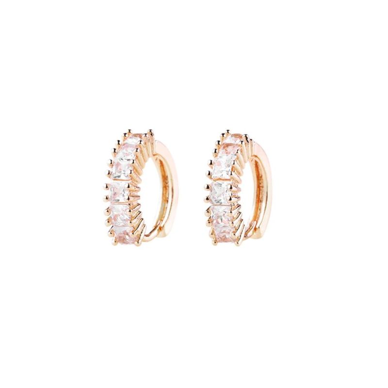 New Arrival Brass Simple Style Hoop Stud Drop CZ Huggie Earrings with Crystal
