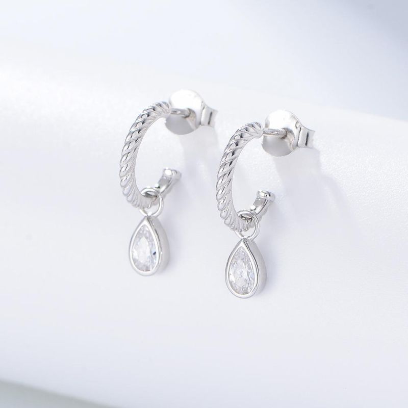 S925 Silver C-Shaped Earrings Drop Shaped Zircon Fashion Jewelry Earrings