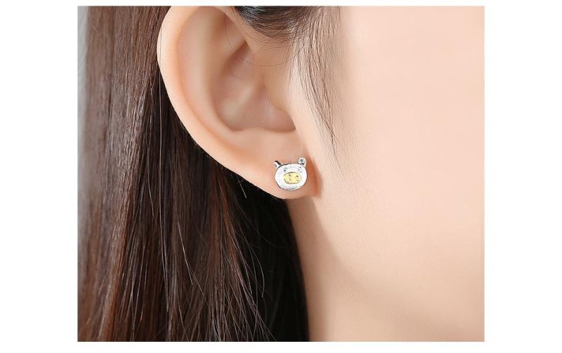 Fashion Trend Hypoallergenic Silver Pig Face Shape Ear Stud