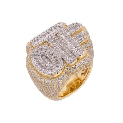 Wholesale Rapper Hip Hop Punky Two Tone Color Iced out CZ Baguette Letter Ring