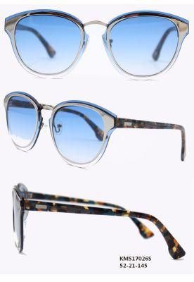Metal Sunglasses Hot Selling Lady&prime;s Sunglasses with Acetate Spring Temple (KMS17026S)
