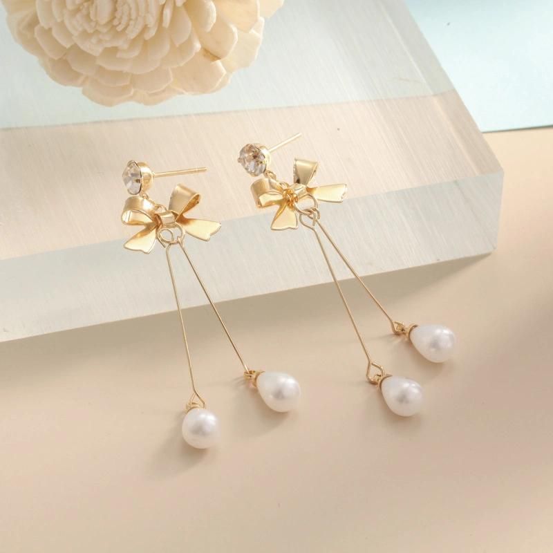 New Jewelry Women Fashion Bow Earrings with Pearl