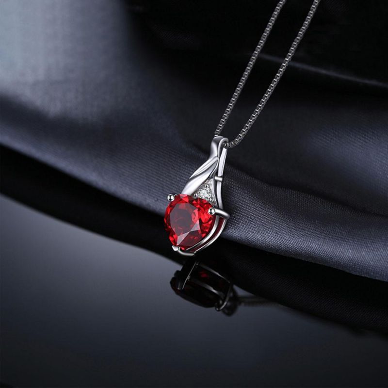 Fashion Jewellery Synthetic Ruby Heart Pendant Sterling Silver Jewelry for Women