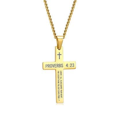 Women Man Christian Scripture Cross Pendant Steel Necklace for Np-F-Dz169