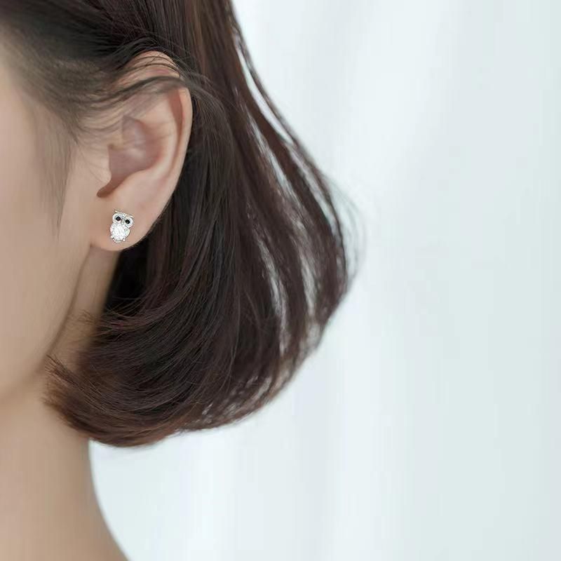 925 Sterling Silver Cute Owl Animal Stud Earrings with CZ for Women Sterling Silver Jewelry