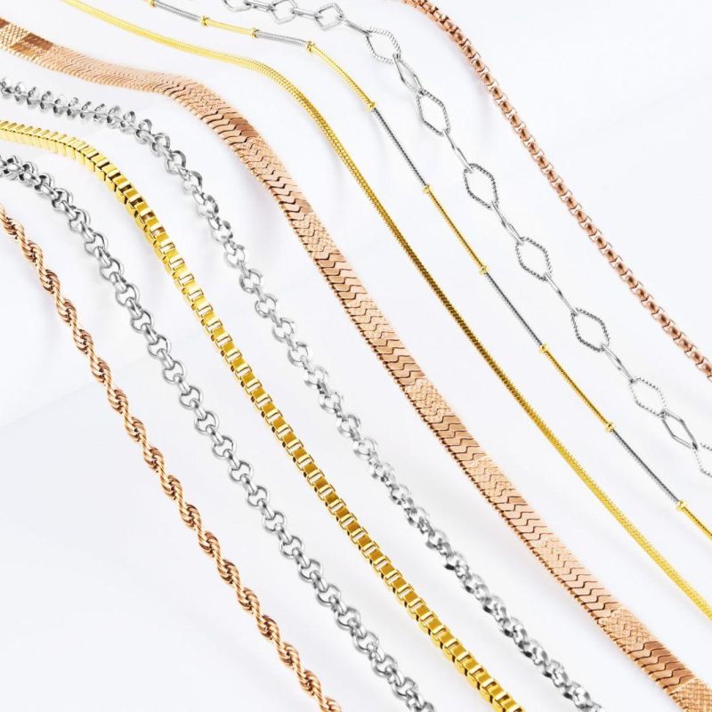 Stainless Steel Gold Plated New Popular Cheap Jewellery Design Long Flat Cable Chain Necklace Bracelet Fashion Design