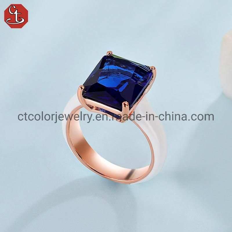 Simple Style 925 Sterling Silver ring Synthetic blue crystal enamel ring Fashion jewelry