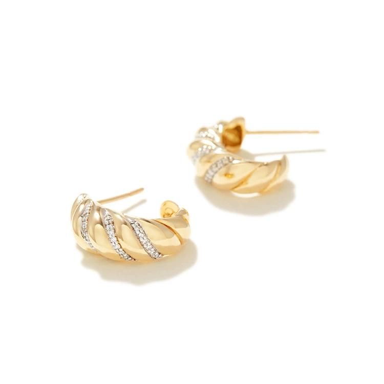 2022 New Design Fashion Jewelry 18K Gold Plated Sterling Silver Wholesale Lady Croissant Hoop Studs Earrings