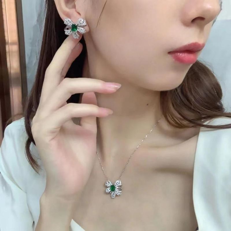 2022 New S925 Sterling Silver European American Luxury Bow Necklace Luxury Cultivated Emerald Necklace