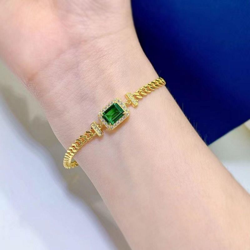 New S925 Silver Bracelet Emerald 6*8 Bracelet Simple Fashion High Sense 1 Carat Bracelet Jewelry