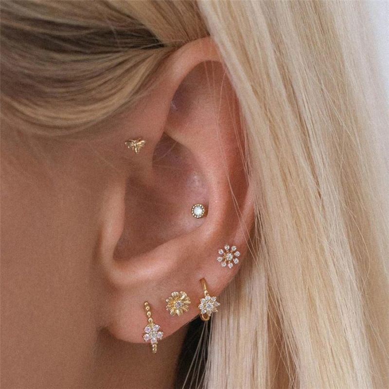 Brass Cubic Crystal Celestial 4 Set Earring Stud for Women