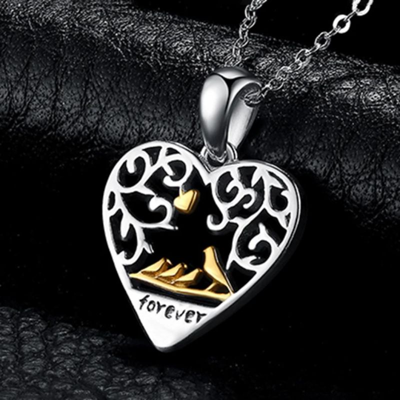 925 Sterling Silver Pendants Necklace Birds Hollow Heart Family Pendants for Women Fashion Jewelry Wholesale