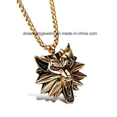 Gold Necklace Wolf Head Necklace Halloween Necklace &amp; Pendants with Red Stone Eyes